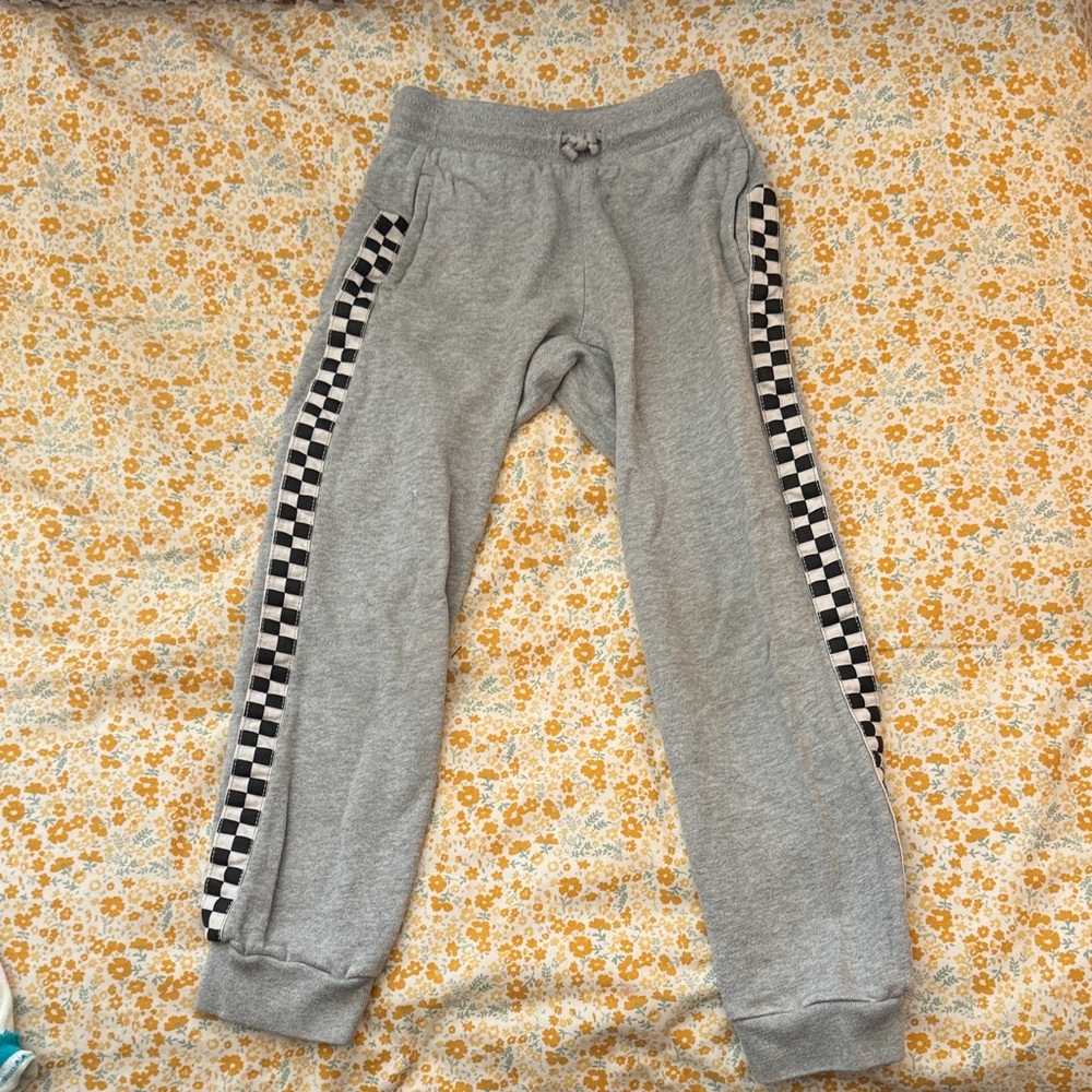 Tea Collection Gray Joggers with Checkered Stripe